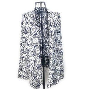 ASTR Women Open Front Black White Geometric Print Shawl Cardigan Blazer Medium